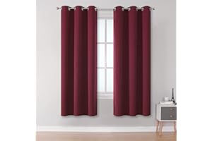DUALIFE Burgundy Red Curtains for Bedroom 63 Inches Long Burgundy Red Solid Blackout Curtain Panels/Drapes with Grommet Thermal Insulated Window Curtains for Living Room 42 X 63 Inch Length