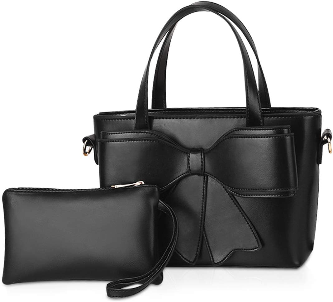 NICOLE & DORIS Women Fashion Handbag with Bow 2 Piece Bag for Ladies Elegant Crossbody Bag+Clutch Wallet PU Leather Shoulder Bags Black