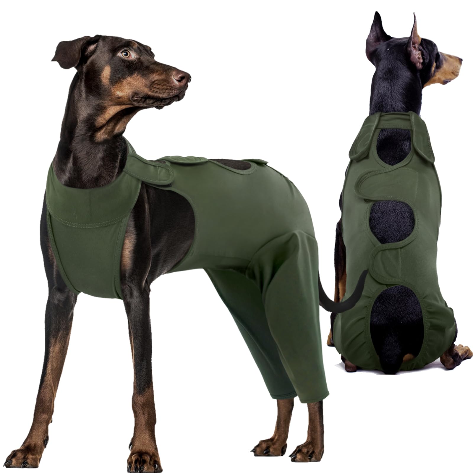 Kuoser Dog Recovery Suit After Surgery, Comfortable Cone Alternative, Post-Op Body Suit With Legs for Male and Female, Prevent Licking Onesies, Green L