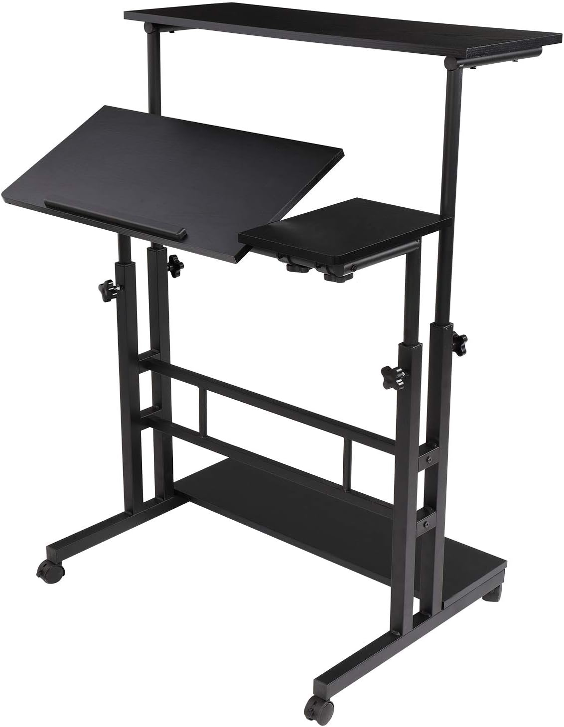 amazon standing desk on Amazon Com Vingli Black Mobile Standing Up Desk Broaden 31 5in Platform Adjustable Black Wooden Laptop Desktop With Locking Wheels Rolling Presentation Cart Office Products
