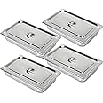 VEVOR 4 Pack Hotel Pan 4" Deep Steam Table Pan Full Size with Lid 20.8" L x 12.8" W Hotel Pan 22 Gauge Stainless Steel Anti J