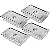VEVOR 4 Pack Hotel Pan 4" Deep Steam Table Pan Full Size with Lid 20.8" L x 12.8" W Hotel Pan 22 Gauge Stainless Steel Anti J