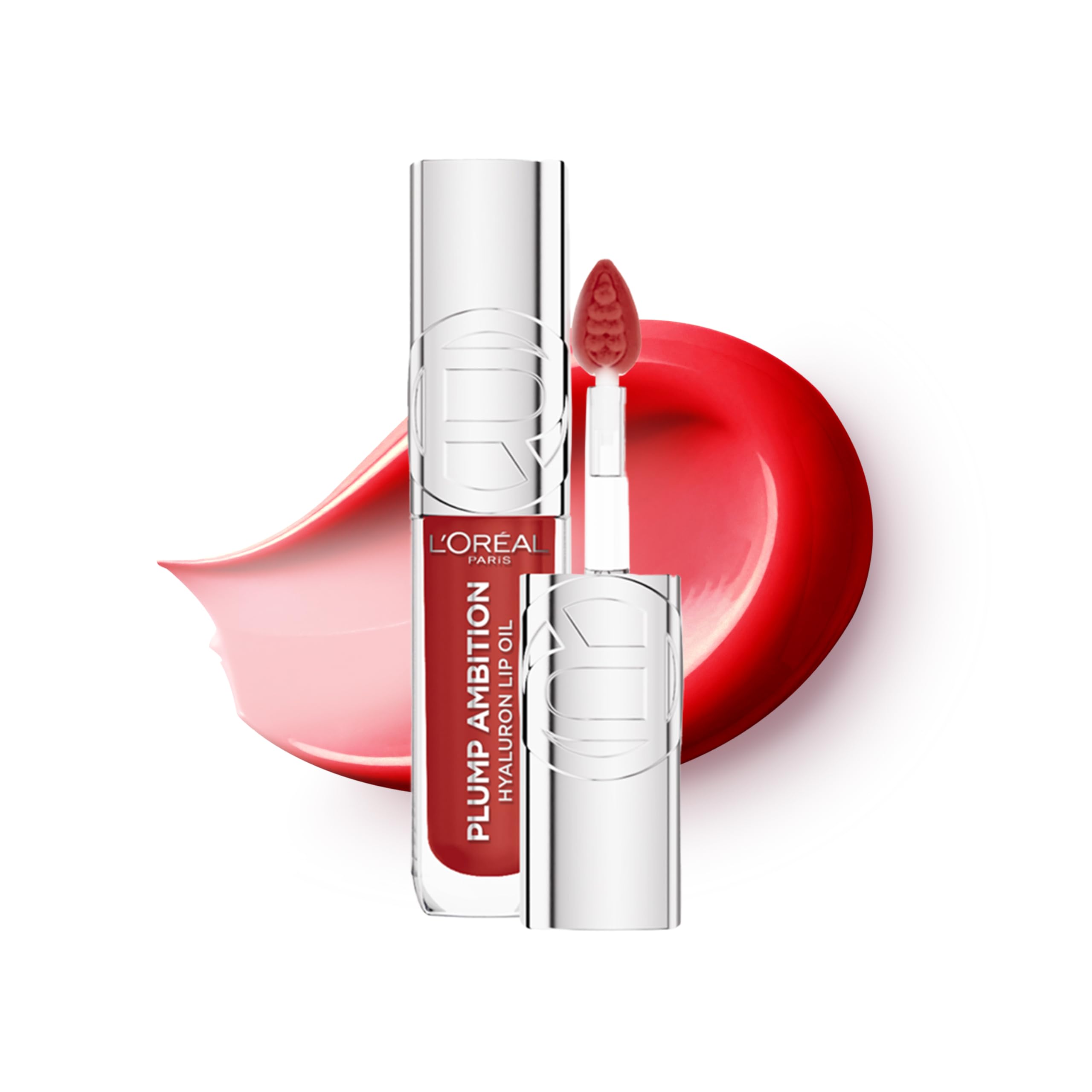 L'Oreal Paris Lip Oil, Plump Ambition with Hyaluronic Acid & Tripeptides, Smoother & Plumper Lip Appearance, Glass-Like Finish, Shade 390 Cherry Cherie, 5ml