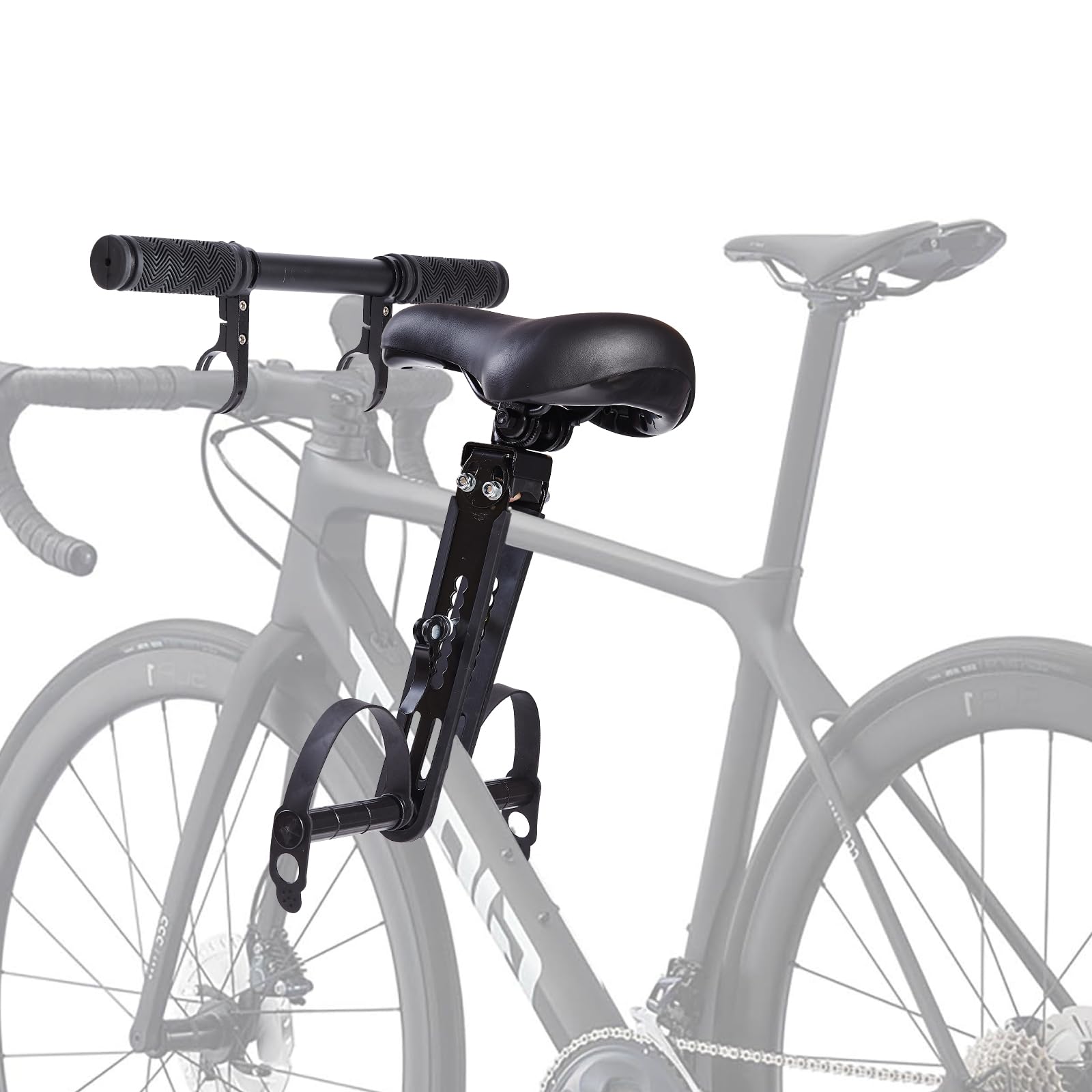 Sewokon bike seat front mounted bicycle seats for most mountain detachable cycling adult bikes, with handlebars attachment & foot pedals set(up to 50lbs)