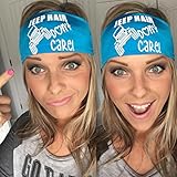 Jeep Hair Dont Care! Teal headband with white letters. Headbands By Hippie Runner. The #1 Choice For Athletes! No Slip, No Drip Headbands For Running, Walking, Exercise Or Fashion!