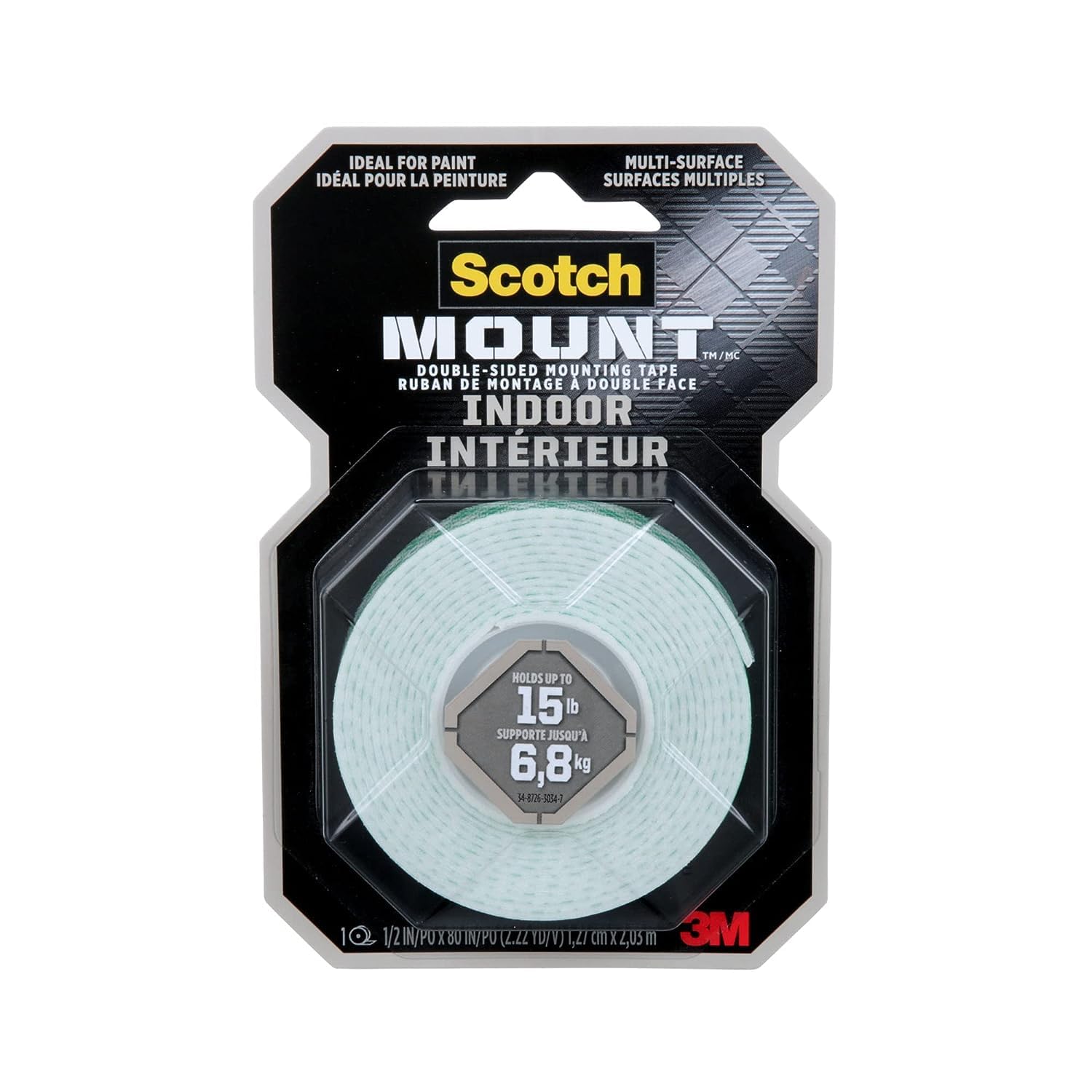 Scotch Indoor Mounting Tape, 1/2-inch x 75-inches, White, 1-Roll (110P)