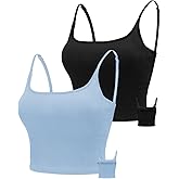 Chilylori Seamless Sports Bra Cropped Tank Top with Adjustable Straps Workout Tops Ribbed Sports Bra for Women 2 Pack