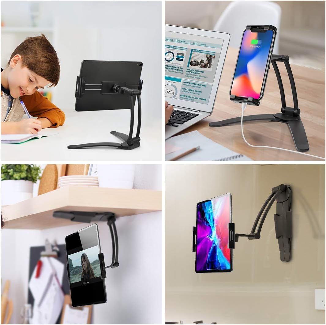 2-in-1 Kitchen Tablet Stand, Adjustable Wall Tablet Stand Pull-Up Lazy Bracket Desktop Mount Support 5-13" Width i-Pad Phone Holder: Electronics