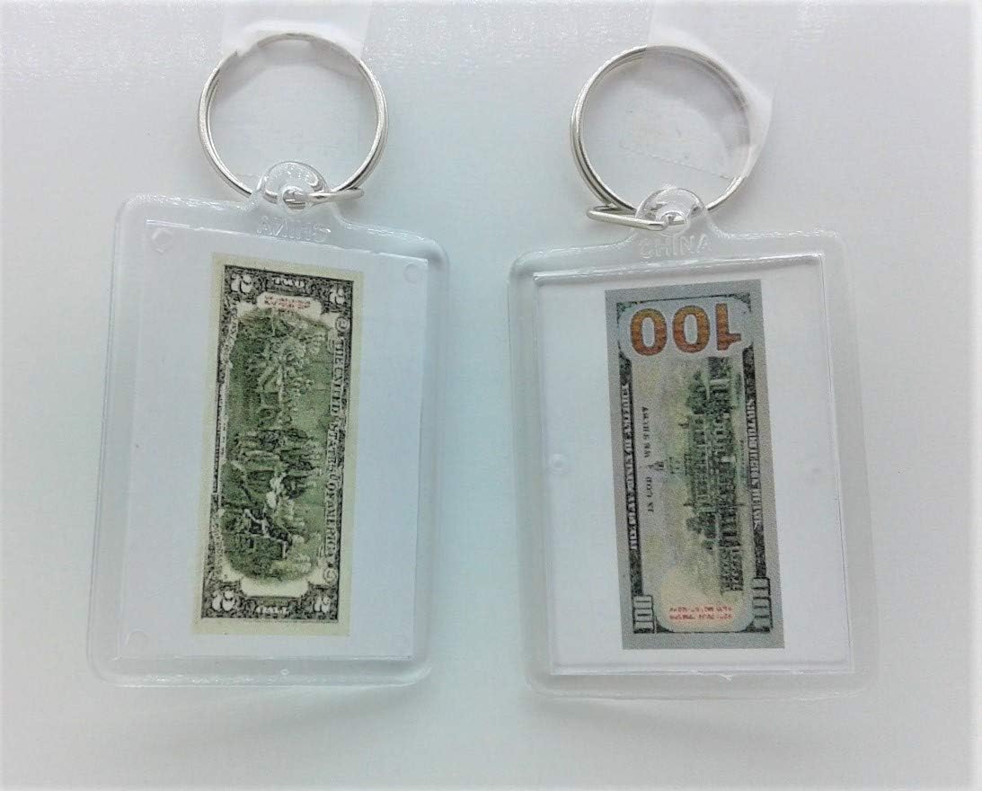 2100 US Dollar Bills Keychains Key Ring Set of 2 Souvenir Gift