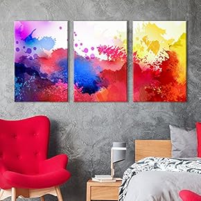 3 Panel Various Colored Multi Splattered Watercolor Cloud...