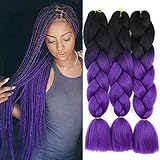 Ombre Color Synthetic Hair 3 packs Jumbo Braiding Hair Extension 24Inch 100gram Synthetic Two Tone High Temperature Crochet Braids (Black and purple)