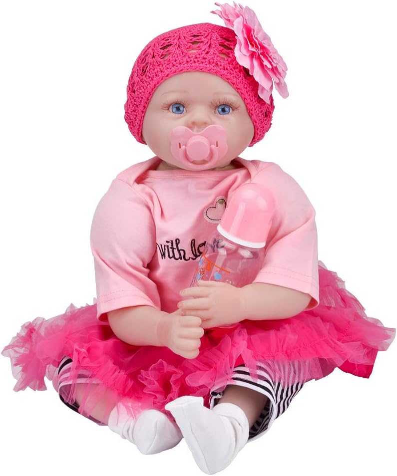 UCanaan Baby Dolls 22" Soft Cloth Body Handmade Realistic Lifelike Newborn Silicone Reborn Baby Dolls - Blue Eyes Baby with 2 Sets Clothes