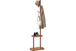 VASAGLE Coat Rack, Free Standing Coat Stand, Hall Coat Tree with 8 Hooks and Storage Shelf, 170.7 cm Tall, for Coats, Hats, B