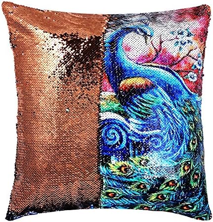 casemantra™ casemantra Sparkling Sequins Mermaid Cushion Covers Peacoock Print