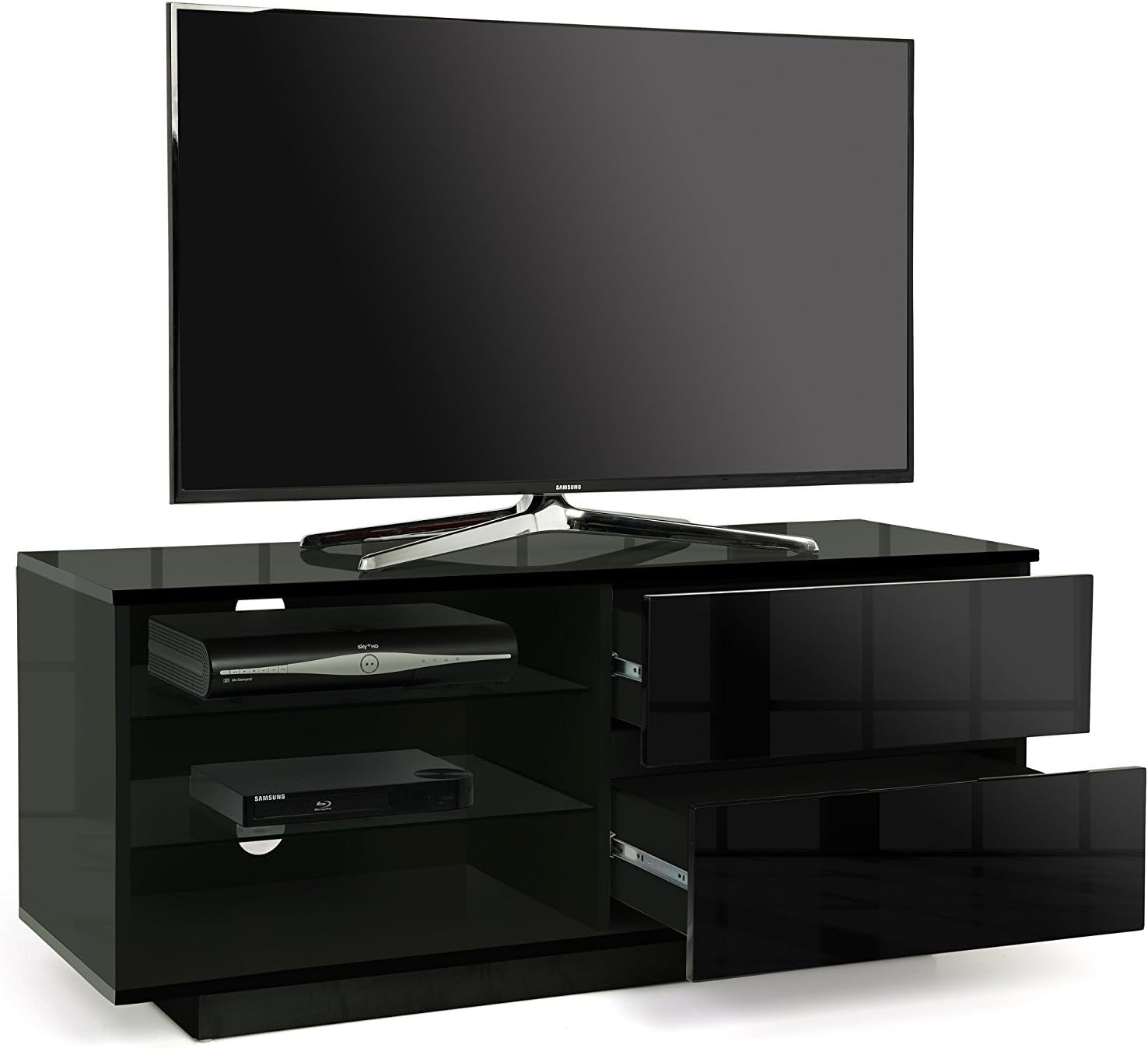 Centurion Gallus Gloss Black with 2-Black Drawers & 3-Shelf 26"-55" LED/LCD/Plasma Cabinet TV Stand, Width: 110cm - Image 5