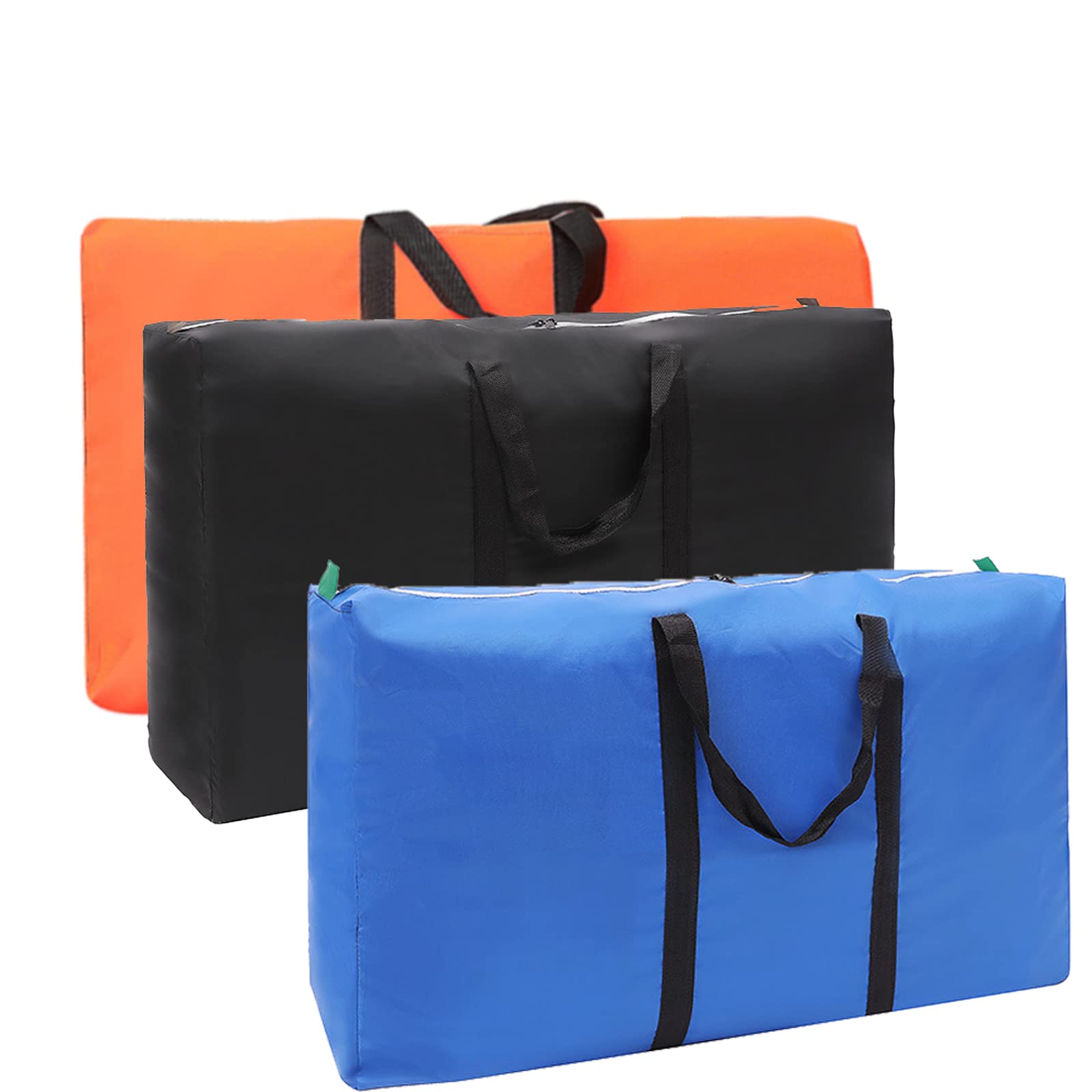 Smavles Oxford Storage Bag 3 Pieces Organizer Bags Storage Bags Double Zip Extra Large Heavy Duty,Moving Bags Moisture Proof,Ideal For Bedding, Duvets,Pillows,Clothes (Black Blue Orange)