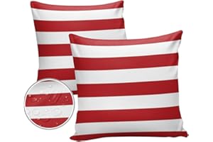 HilariousM Outdoor Pillows Christmas Stripes Red Waterproof Outdoor Pillow Covers Geometric Red White Polyester Throw Pillow Covers Garden Cushion Decorative Case for Patio Couch Decoration Set of 2