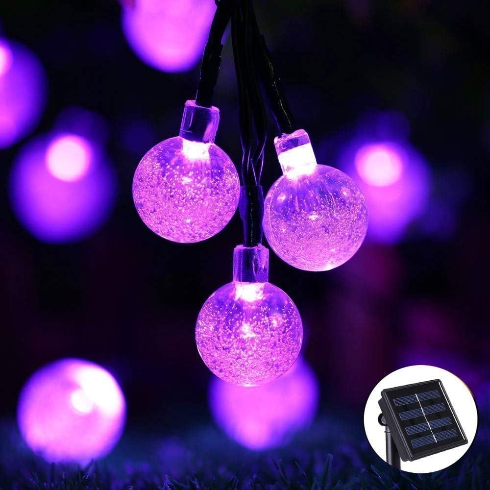 Joomer Purple Halloween Globe Solar String Lights, 20ft 30 LED Outdoor Bulb String Lights,Waterproof 8 Modes Solar Patio Lights for Halloween,Patio, Garden, Gazebo, Yard, Outdoors