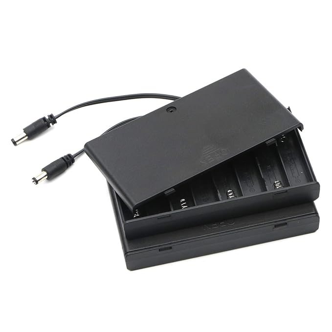 Senmod 8xAA 12V Battery Holder 8AA 8x1.5V Battery Case with Cover ON/Off Switch Wire Leads with DC Connector 5.5x2.1mm, Pack of 2