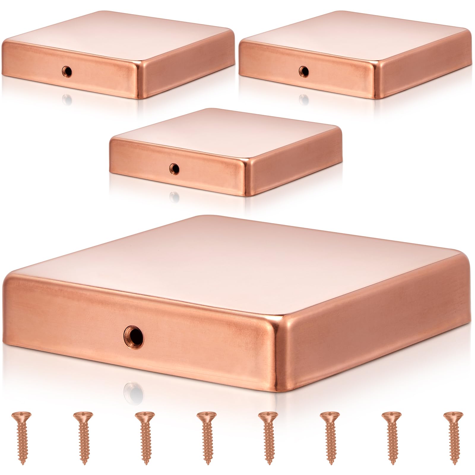 Photo 1 of Tandefio 4 Pcs 4x4'' (Actual 3.5x3.5'') Solid Copper Post Caps Fence Flat Decking Caps with Screw for Metal Wood Cedar Fence Deck Corridors Mailbox Posts End Cover