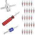 IHOTDER 3 PCS Multifunctional Tire Valve Stem Removal Tool + 25PCS Valve Stem Core,4-Way Valve Core Tool for Repairing Car Tire or Air Conditioning Units