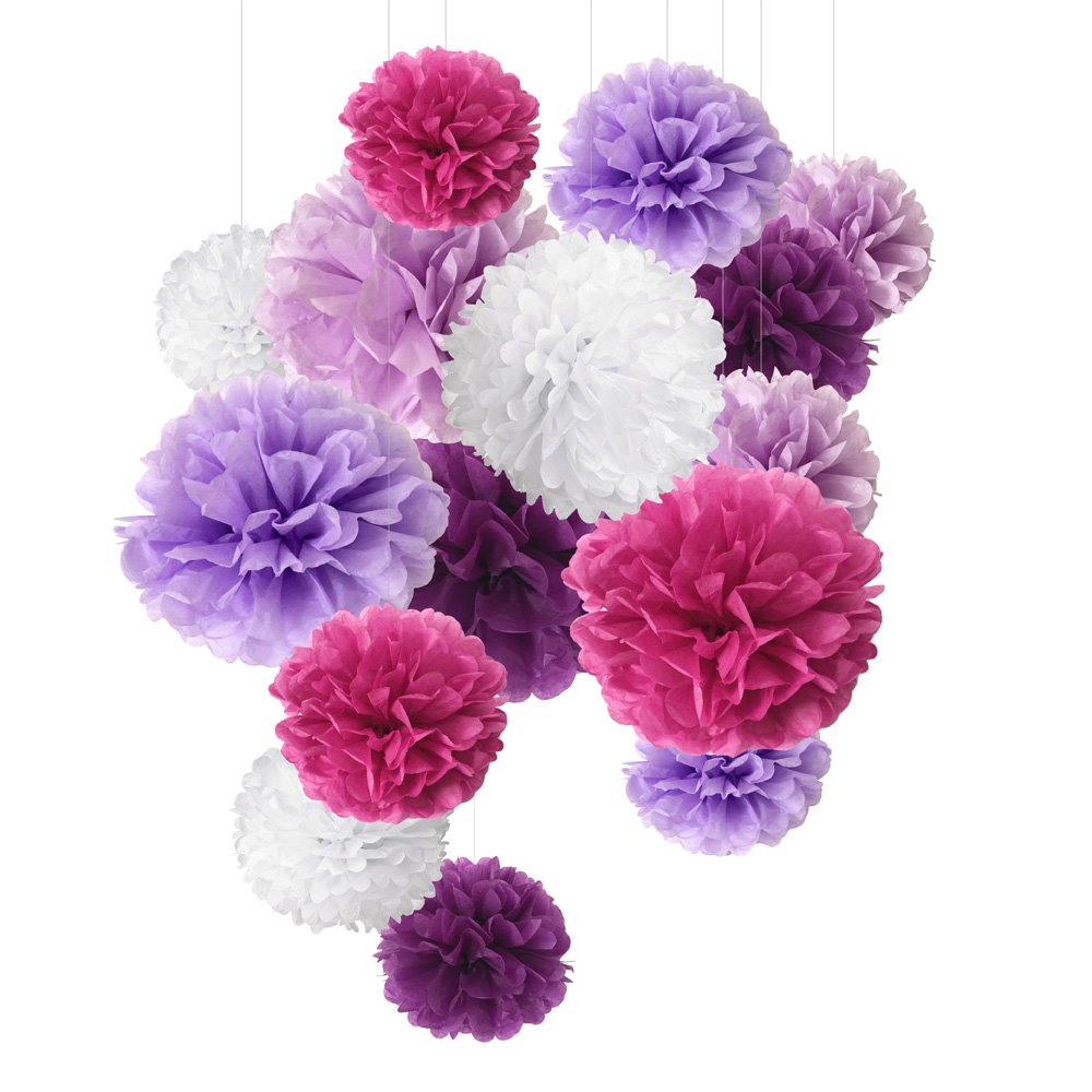 Tissue Paper Pom Pom Paper Flower Decorations for Christmas Party Decoration Wedding Decor Birthday Celebration and Outdoor Decoration - 15 Pcs of 8, 10, 14 Inch