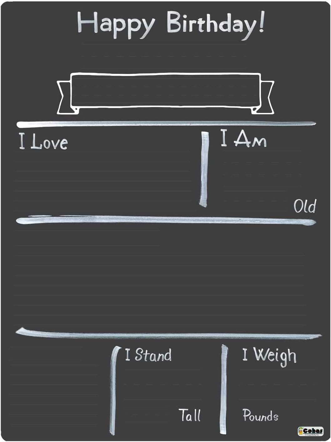 Cohas Design Your Own Birthday Milestone Board with Reusable Chalkboard Style Surface, 9 by 12 Inches, No Marker