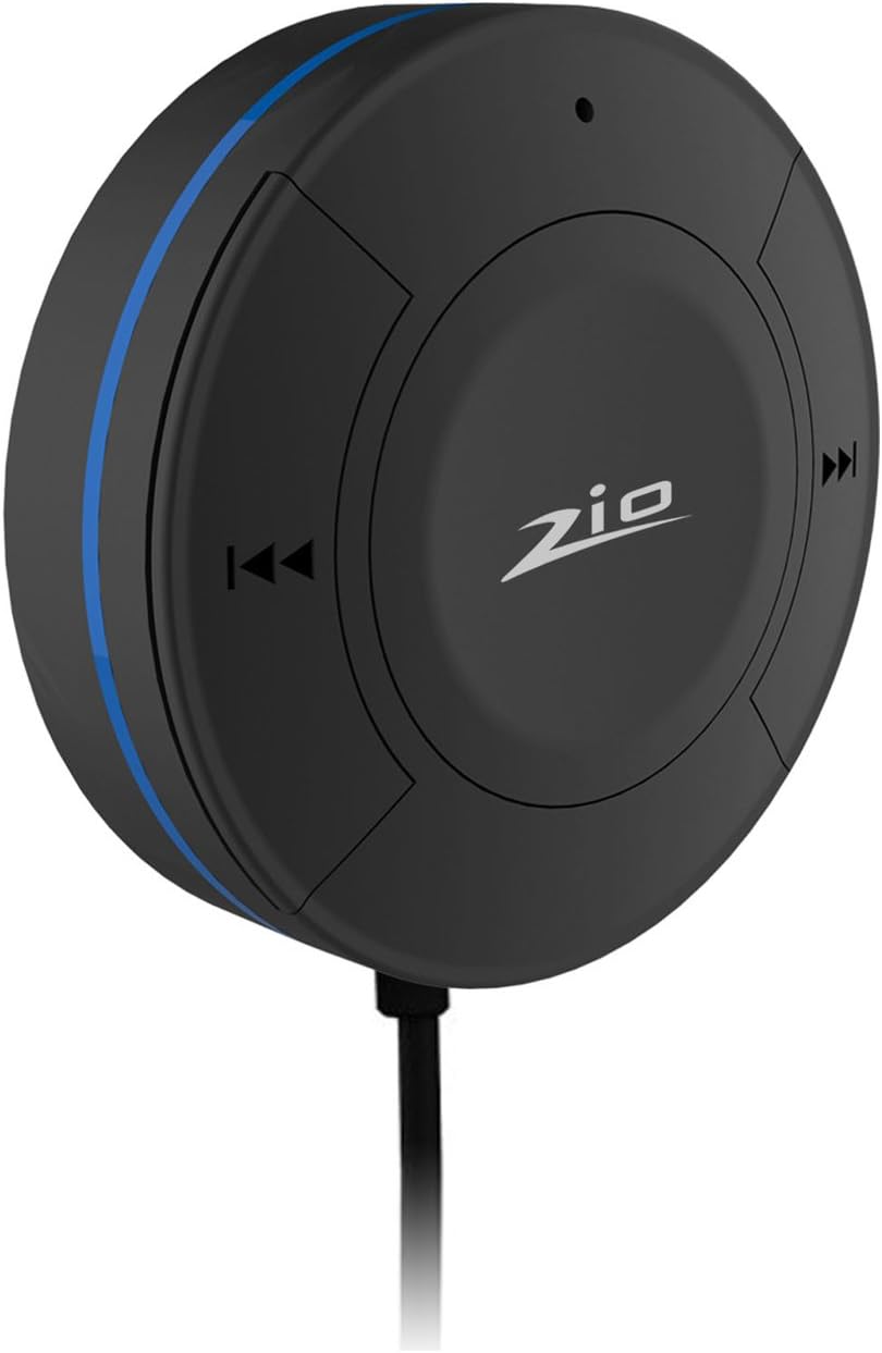 Zio Bluetooth 4.1 Hands-Free Car Kit Bluetooth Audio Music Receiver Adapter with Built-in Mic/3.5mm Aux Cable/USB Charging Cable/3M Adhesive Base for Smartphones (Black)