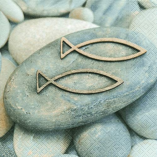 20 Servietten Decision – Fische auf Steine / Konfirmation / Kommunion / Taufe 33x33cm