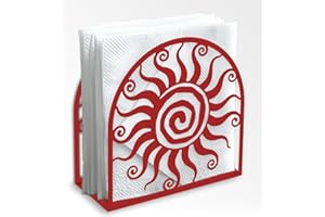 Doodlream Red Metal Napkin Holder for Table 15 x 15 x 5 cm Wacky Sun Napkin Dispenser for Kitchen Dining Countertop Farmhouse