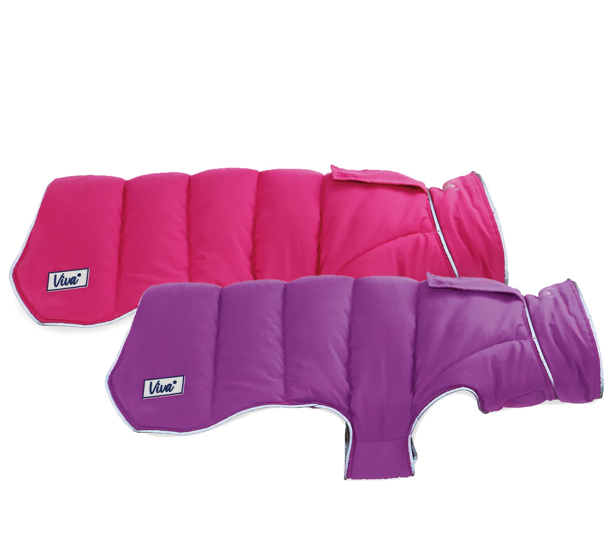Ancol Viva Reversible Dog Coat with Harness Hole - Pink Purple - Lightweight Puffer Reflective Pet Jacket - 30cm S