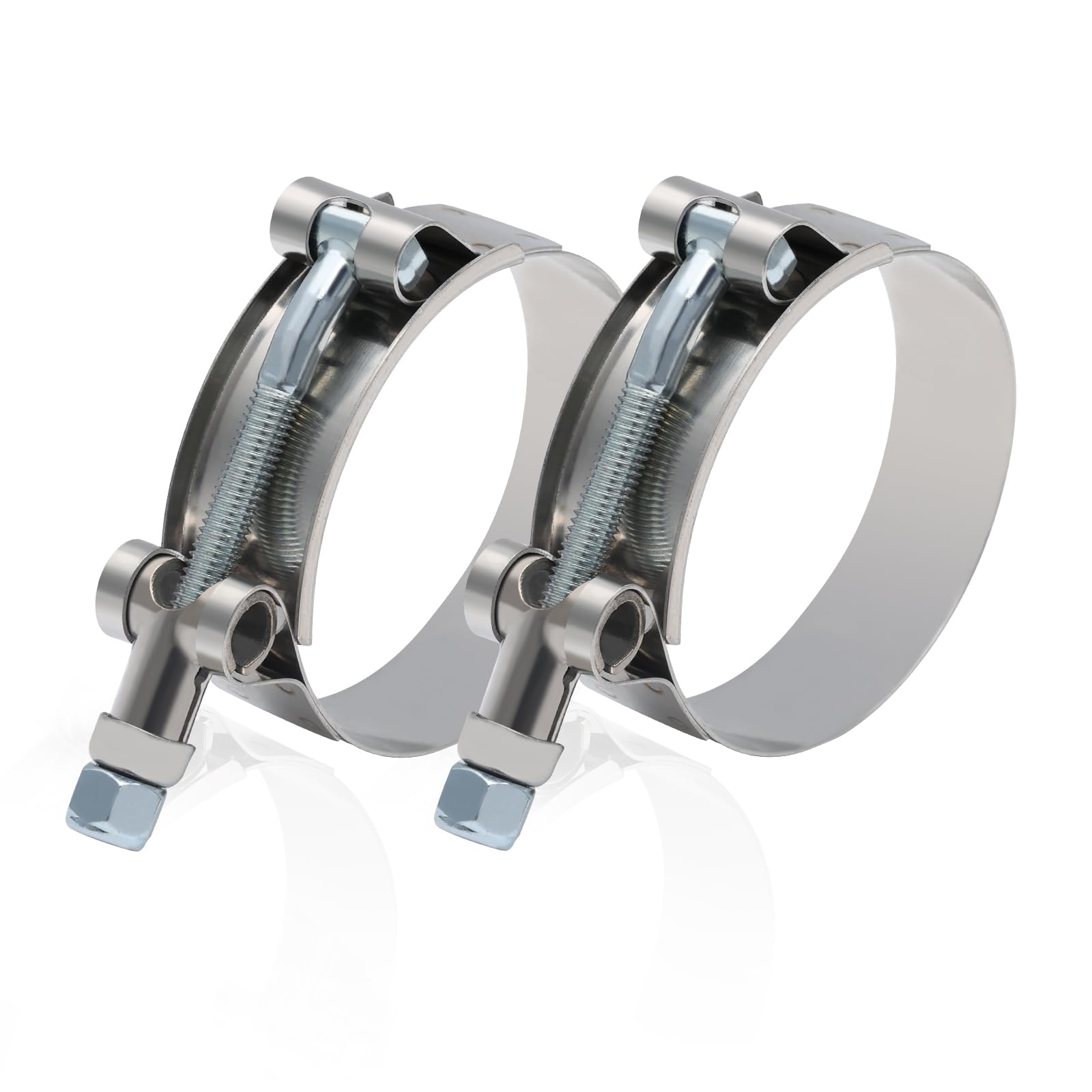 Photo 1 of 2PCS 2" T-Bolt Stainless Steel Hose Clamp with 56-64mm Working Range for 2" ID Hose Clamps (2" Clamp Range 2.2"-2.51" (56-64mm))