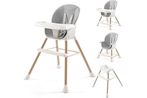 XHAKCHIK 6-in-1 Convertible High Chair for Babies and Toddlers, Baby Feeding Chair with Adjustable Legs & Double Dishwasher Safe Tray, Infants Eating Chair with Footrest & Safety Harness