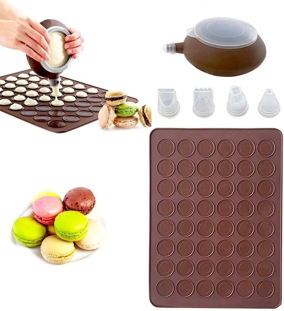CETECK mat, Silicone Macaron Making Set 48 Capacity Baking Sheet Non Stick Cake Bakeware Kit with Decorating Pen with 4 Nozzles, 2