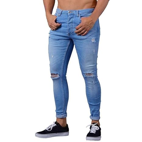 Herren Männer Hosen Sommer Sport Stretch Slim Fit Cargo Chino Skinny Stretch Denim Hose Distressed Ripped Ausgefranste Slim F