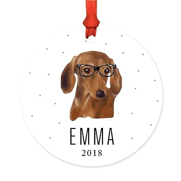 Andaz Press Personalized Preppy Dog Art Round Metal Christmas Ornament Dachshund In Black - 
