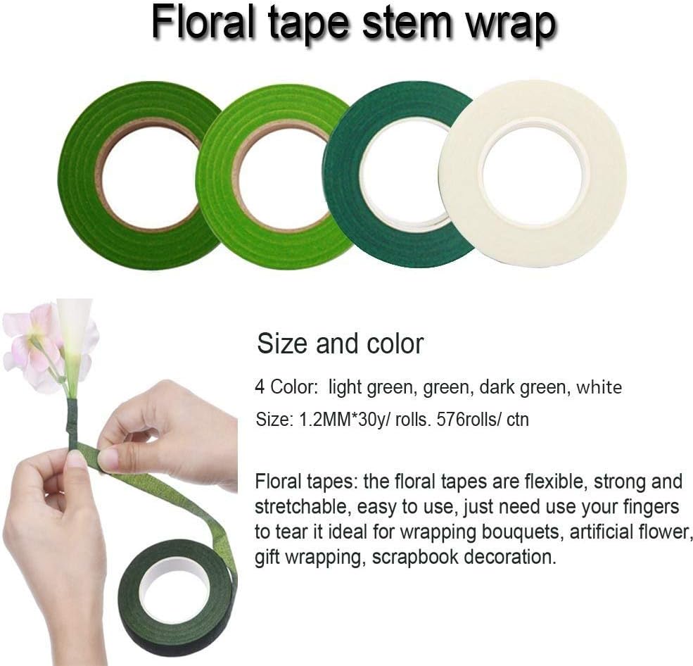 Woohome Floral Arrangement Tool Kit Floral Tape Stem Wrap 1/2 Inch, 26 Gauge Green Floral Stem Wire - Image 5