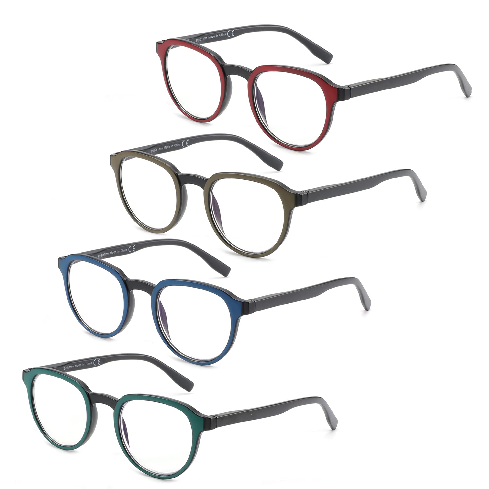 ZENOTTIC 4 Pack Anti-Blue Light Retro Round Reading Glasses,Anti Headache/Glare/Eye Strain Readers Computer Eyeglasses Women/Men