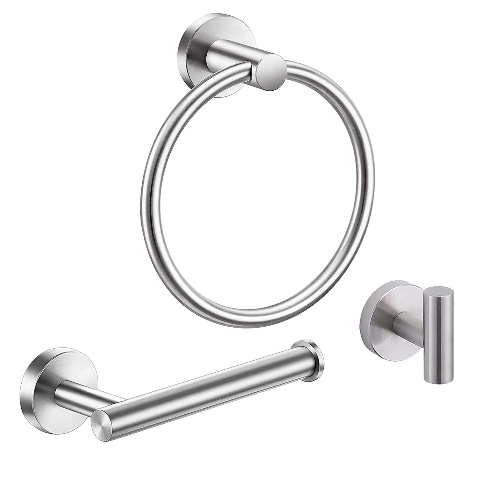 Brushed Silver Bathroom Hardware, NSCMQSL Bathroom Accessories Set Includes Toilet Paper HolderTowel Ring Robe Hook Wall Mounted,3 Pieces