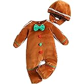 Adobabirl Baby Gingerbread Costume Boy Girl Christmas Outfit Gingerbread Romper Jumpsuit Footies with Hat Cute Cosplay Outfit