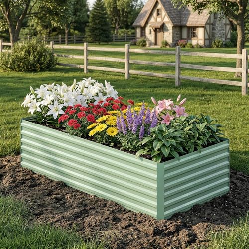 Garvee 8x4x2ft Galvanized Raised Garden Bed Outdoor,Rust-Resistant Raised Garde…