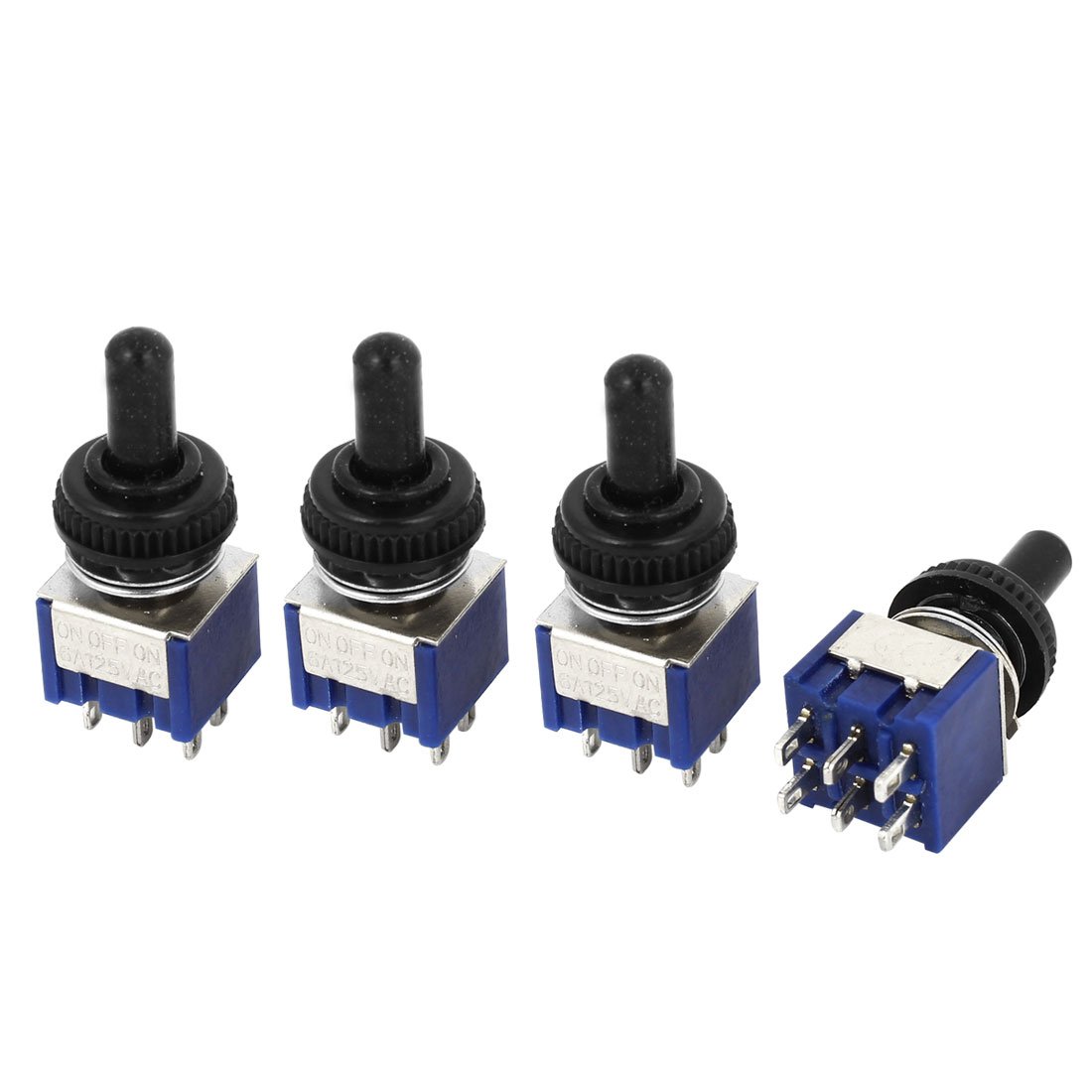 Sourcingmap Toggle Switch W Waterproof Cover, 4 Piece AC125V 6 Amp, On/Off/on DPDT Latching 6 Pins 3 Position