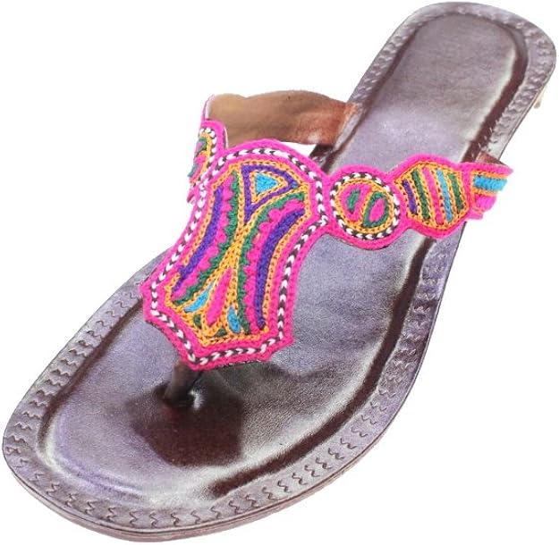 Womens Ladies Casual Flat Sandal Indian Handmade Embroidered Kolapuri UK Size 39 Br908 (4
