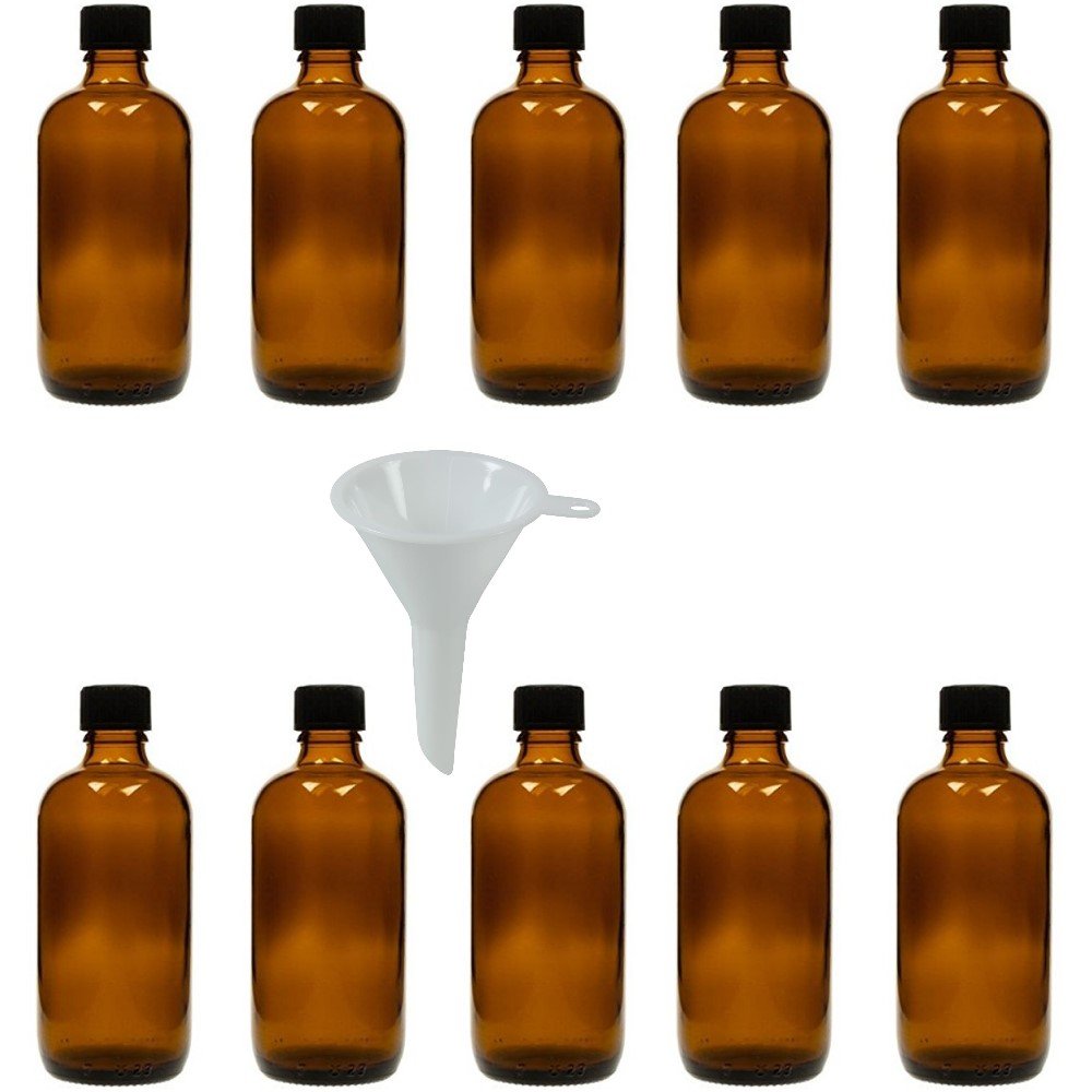 Viva Haushaltswaren, 10 x dropper bottles 10 ml, apothecary glass bottles with dropper insert in brown, incl. funnel, Glass, brown, 100 ml