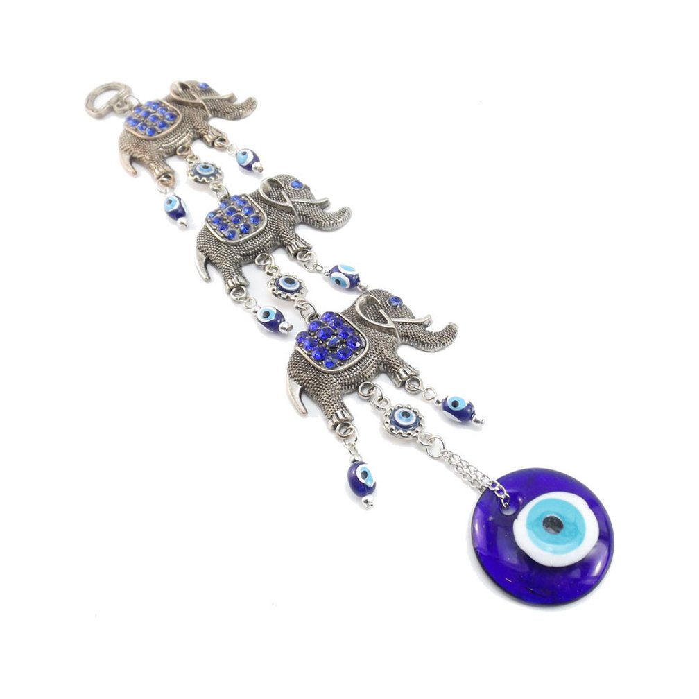 Turkish Blue Evil Eye Hamsa Hand Car Wall Hanging Decoration Ornament (Elephant)