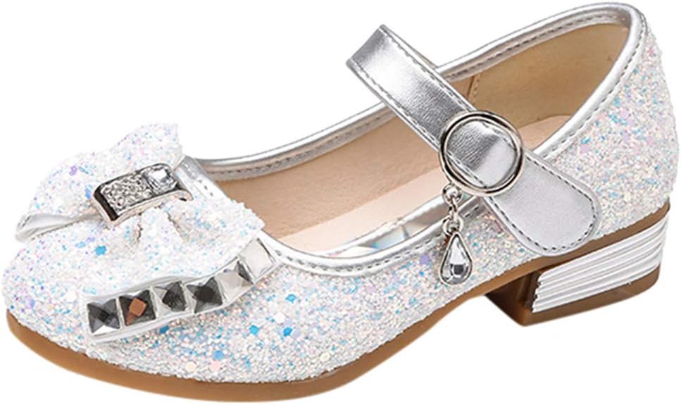 Girls Princess Cosplay Party Shoes Glitter Mary Jane Dress Shoes Low Heeled Party Shoes Sandals Toddler Kids Baby Girls Crystal Bling Sequins by LILICAT