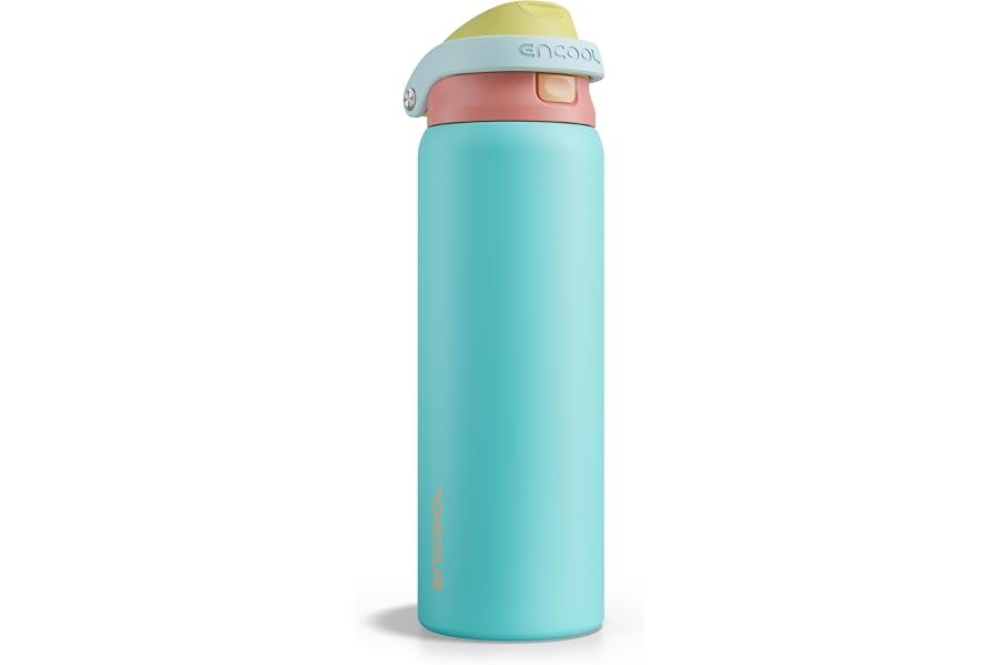 ENCOOL Leakproof Insulated Water Bottle with Straw Dual-Sip Water Bottle Bag-Safe Design for Work, Commute & Gym – Keeps Drinks Cold All Day, 32 oz, Orange-Reef Blue