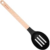 Epicurean Gourmet Series Nylon Slotted Spoon-Natural Handle with Black Head | Durable soup spoon for cooking and serving, dishwasher safe kitchen utensil, made in USA, lightweight, microplastics free