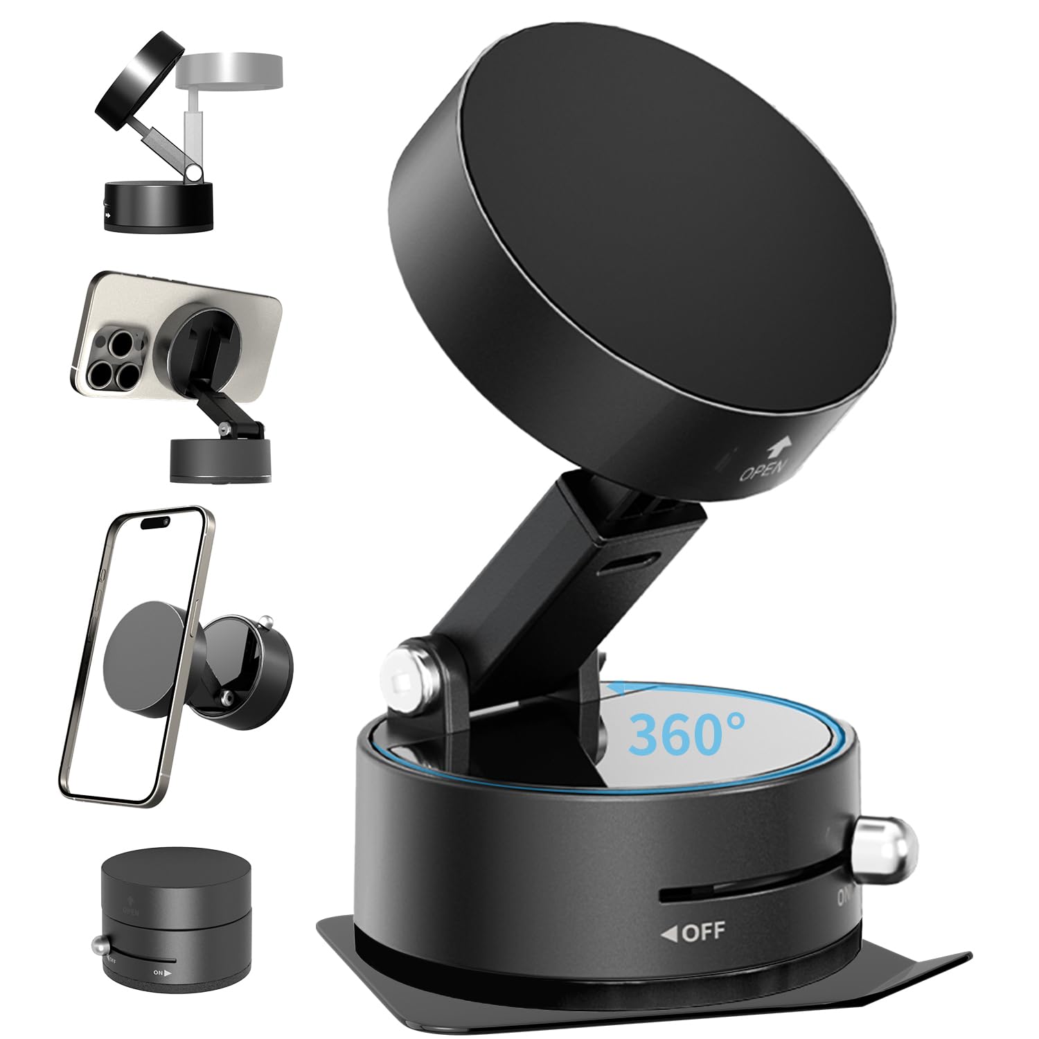 Photo 1 of Vacuum Magnetic Phone Stand for Car Mount,?360°Rotatable?Suction Cup Cell Phone Holder for Women Men iPhone Samsung Huawei?Waterproof?Foldable Phone Mount for Car Accessories/Shower/Desk/Mirror(Black)