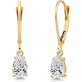 Gem Stone King 14K Yellow Gold Gemstone Birthstone Leverback Dangle Earrings for Women | Pear Shape 6X4MM | Gold Jewelry for Her Mom Wife